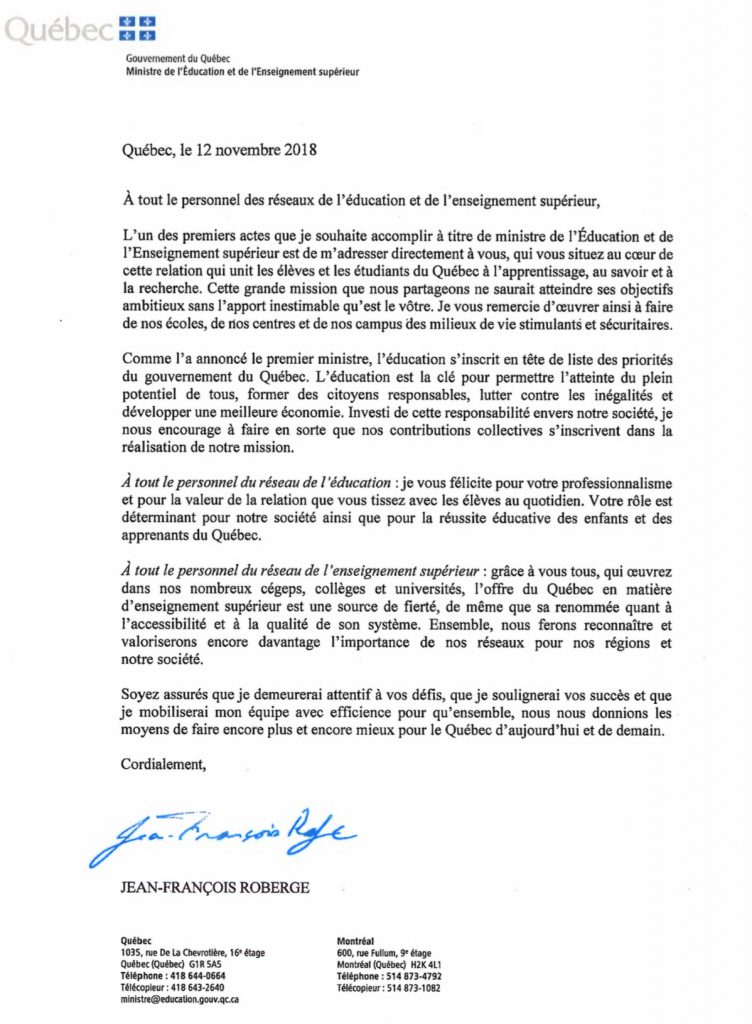 Lettre Du Ministre De L Education Et De L Enseignement Superieur Philotr